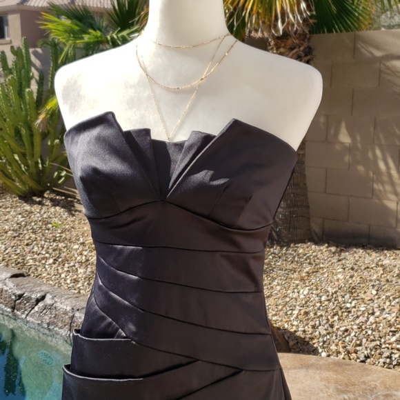 Black Strapless Satin Dress - Picture 2 of 8